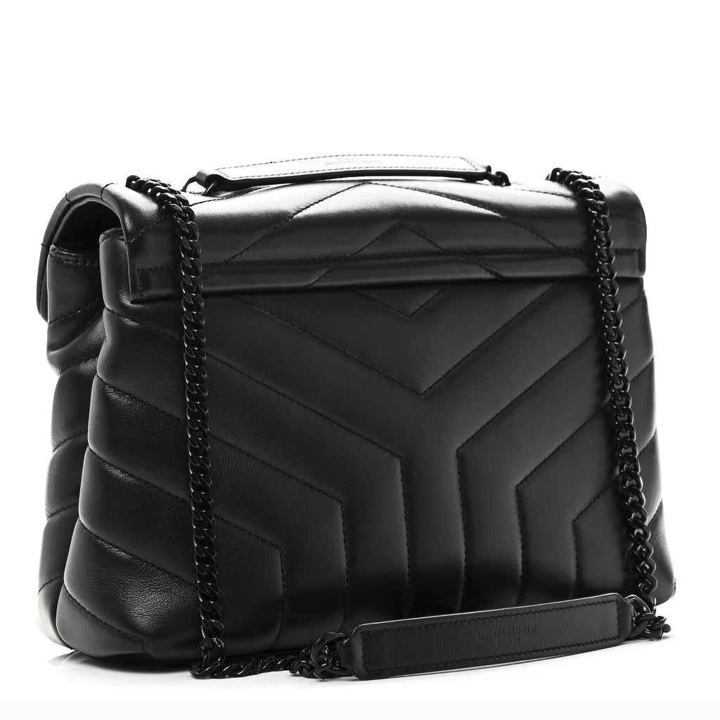 Calfskin Y Quilted Monogram Monochrome Small Loulou Chain Satchel Black