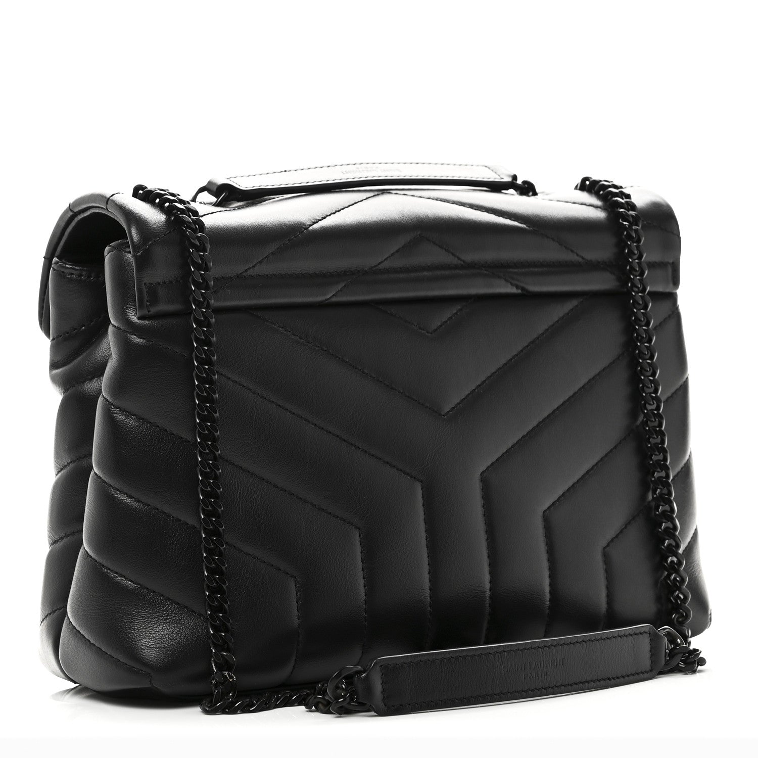 Calfskin Y Quilted Monogram Monochrome Small Loulou Chain Satchel Black