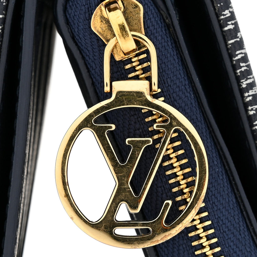 Denim Effect Lambskin Embossed Monogram Lou Coussin Wallet Navy