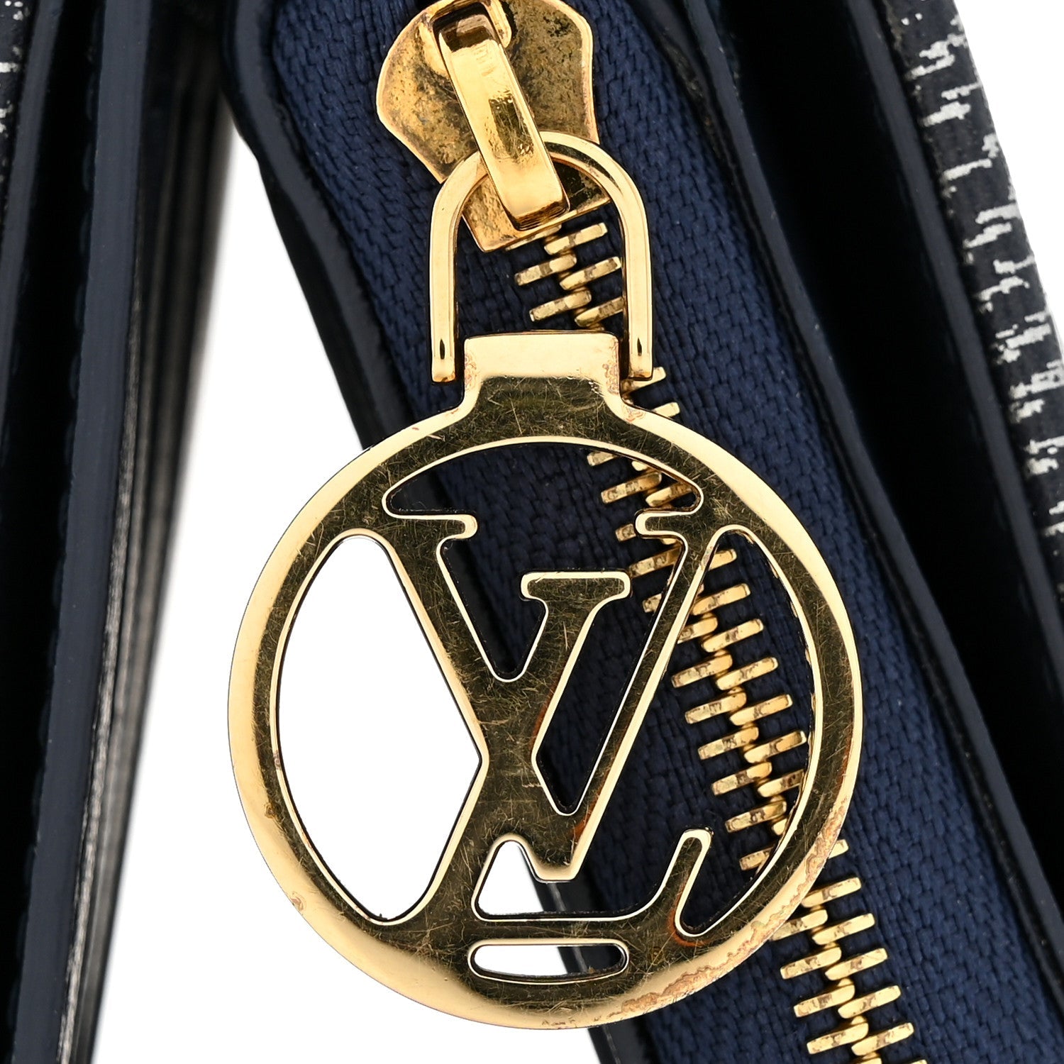 Denim Effect Lambskin Embossed Monogram Lou Coussin Wallet Navy
