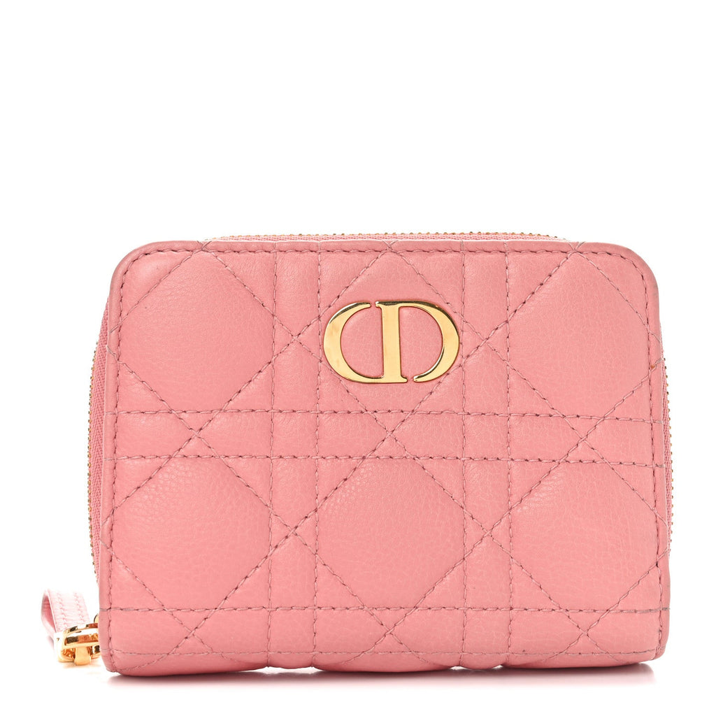 Grained Calfskin Supple Cannage Caro Compact Zipped Wallet Pink
