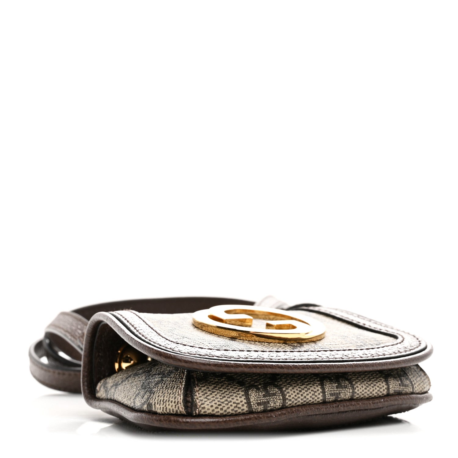 GG Supreme Monogram Textured Dollar Calfskin Blondie  Case Wallet with Strap Beige Ebony New Acero