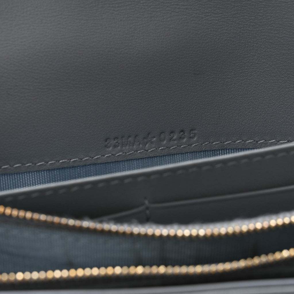Supple Calfskin Cannage Caro Orchid Long Wallet Cloud Blue