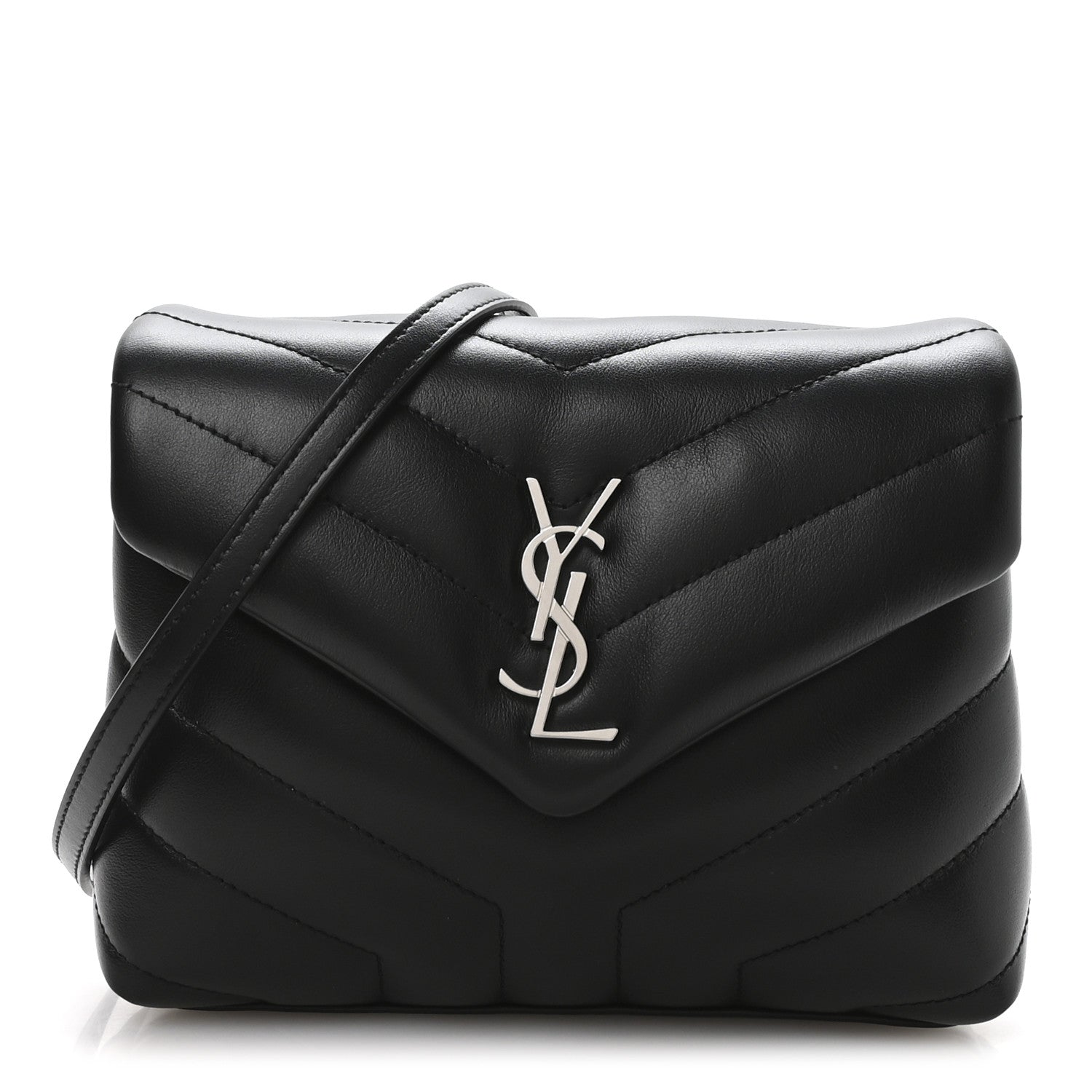 Calfskin Y Quilted Monogram Toy Loulou Crossbody Bag Black