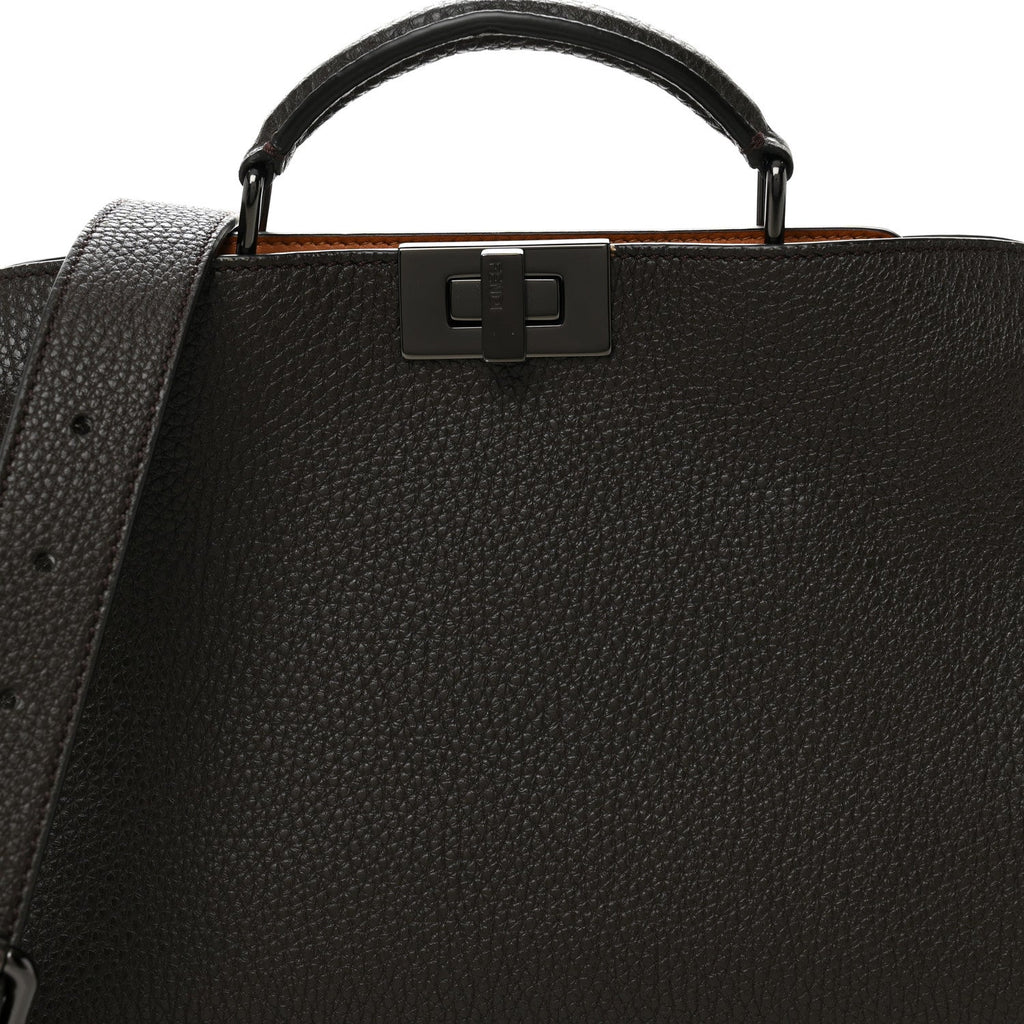Cuoio Romano Vitello Cover Glazed Fabric Bi-Color FF 1974 Mini Peekaboo I SEE U Satchel Brown