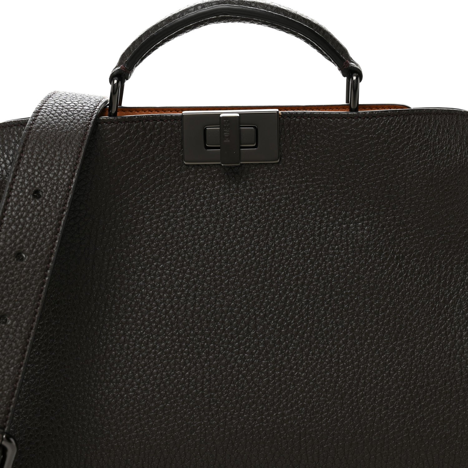 Cuoio Romano Vitello Cover Glazed Fabric Bi-Color FF 1974 Mini Peekaboo I SEE U Satchel Brown