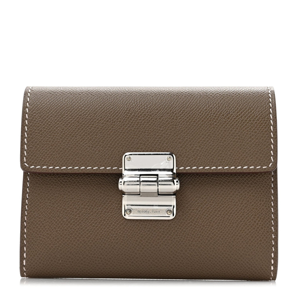 Madame Calfskin Charniere Compact Wallet Etoupe