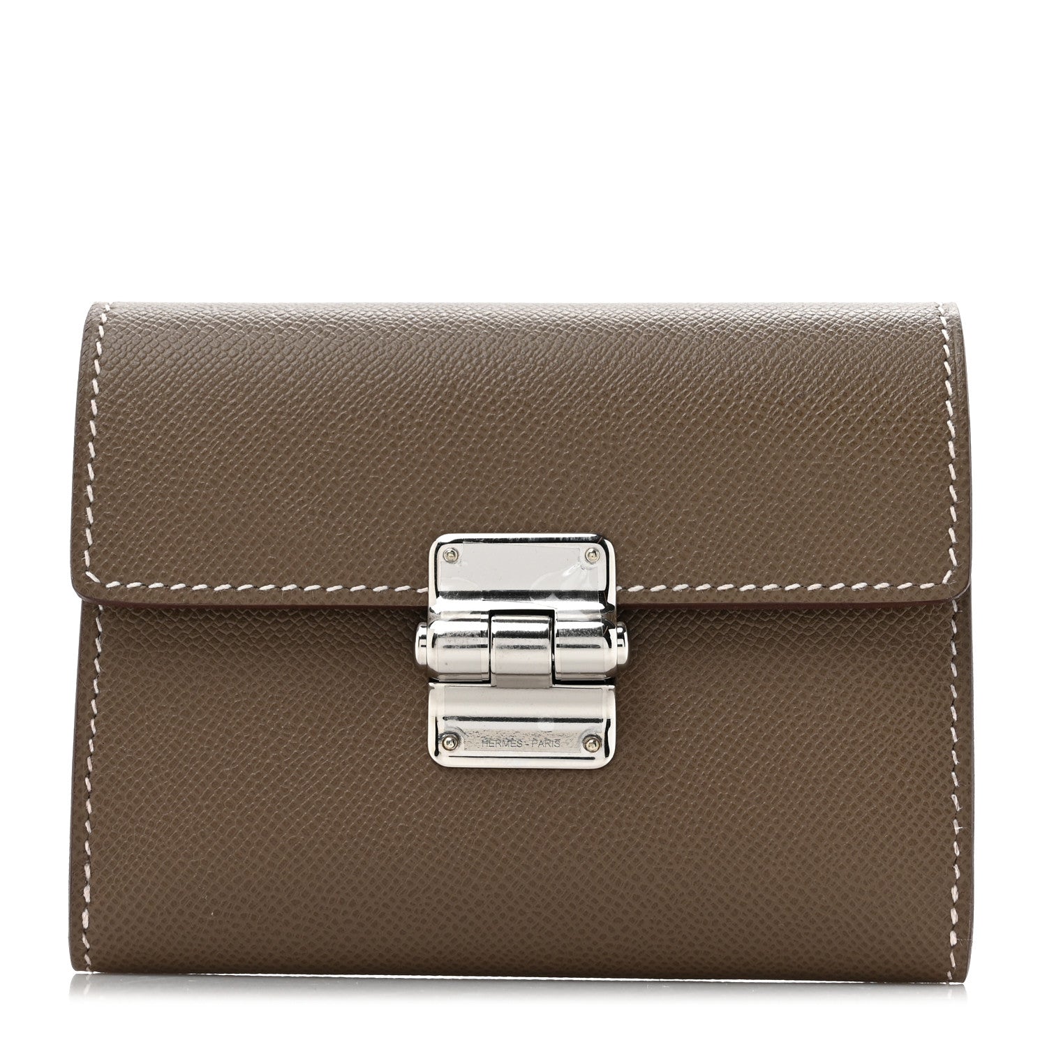 Madame Calfskin Charniere Compact Wallet Etoupe