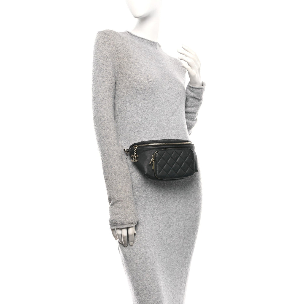 Caviar Quilted Business Affinity Waist Belt Bag Black
