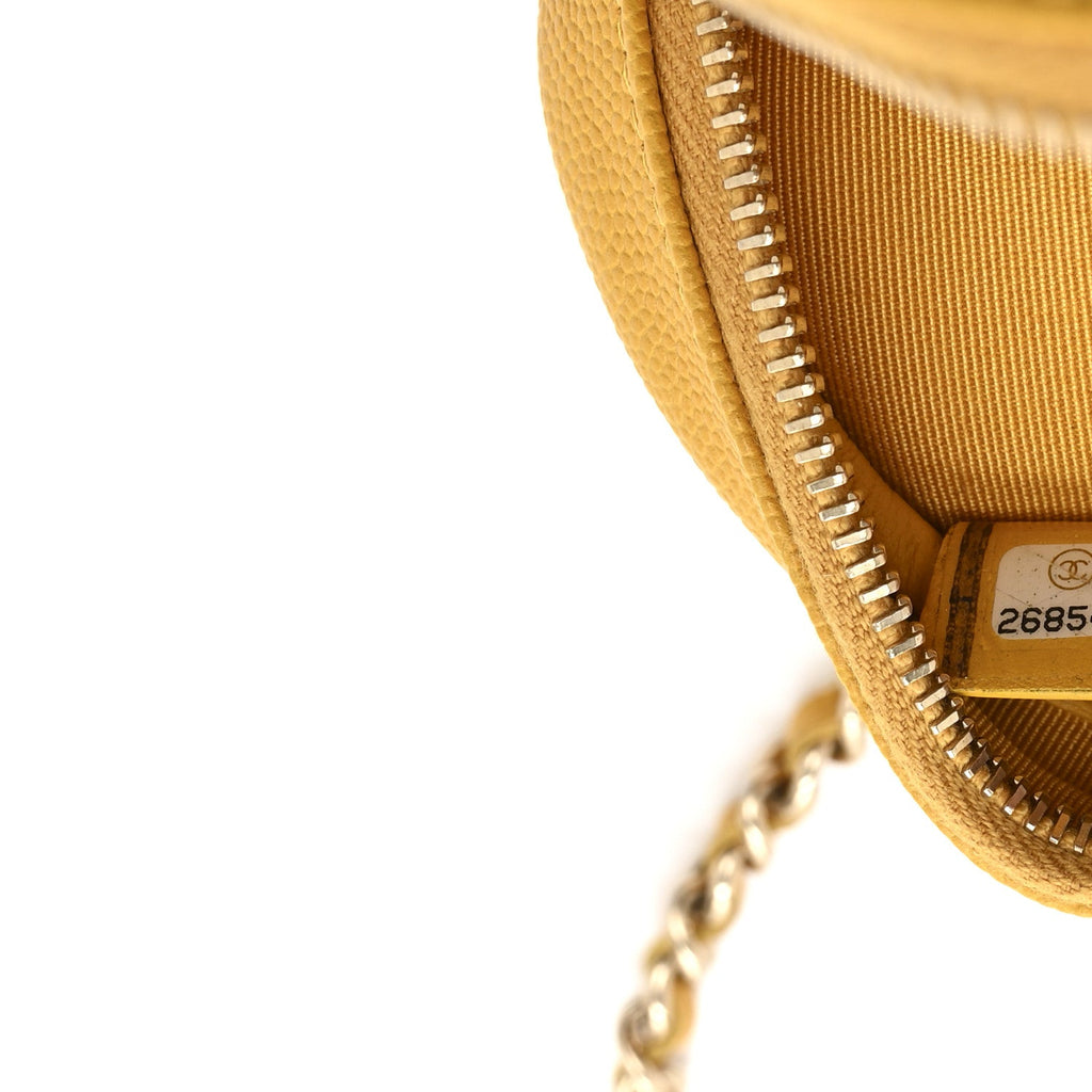 Caviar Quilted Round Clutch With Chain Yellow