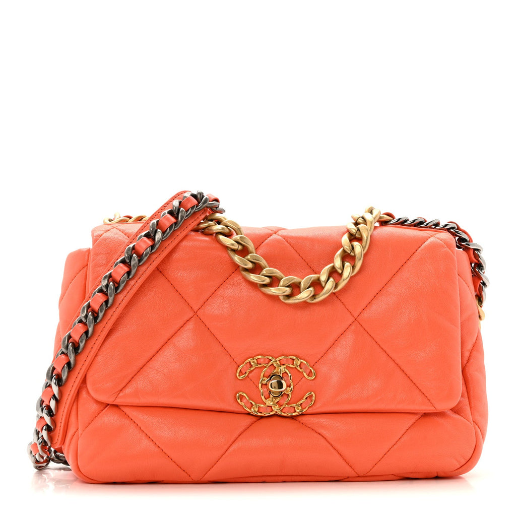 Goatskin Quilted Medium Chanel 19 Flap Orange