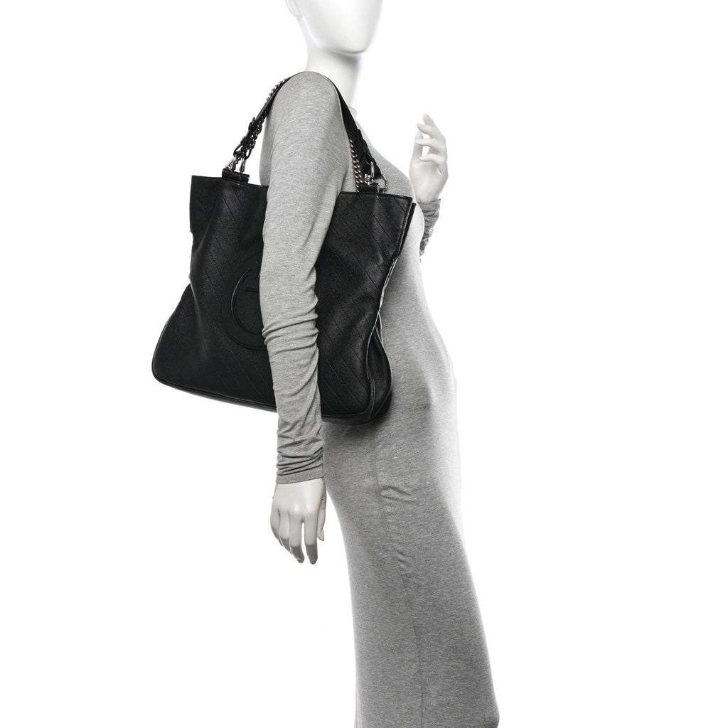 Sakai Be Green Calfskin Diagonal Stitched Medium Blondie Tote Black
