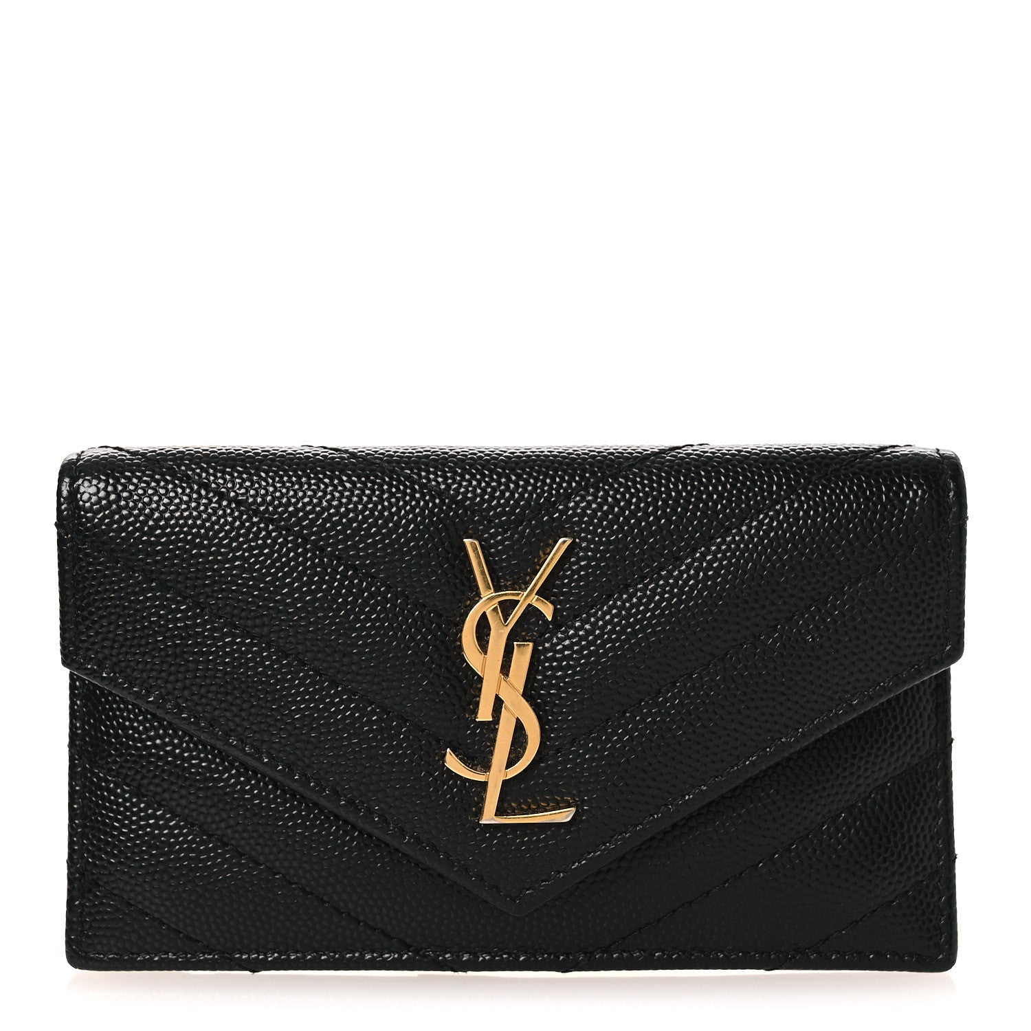 Grain De Poudre Matelasse Chevron Monogram Compact Wallet Black