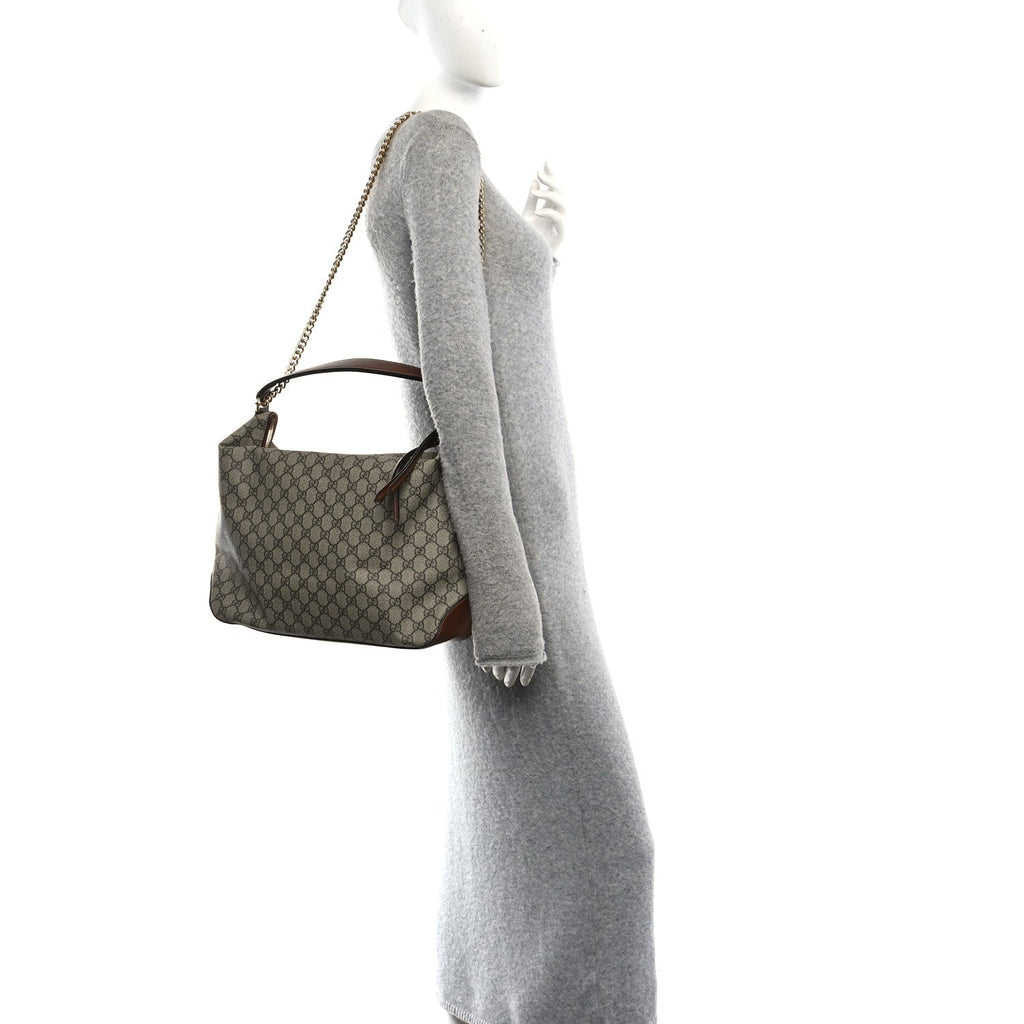 GG Supreme Monogram Large Linea A Hobo Light Brown
