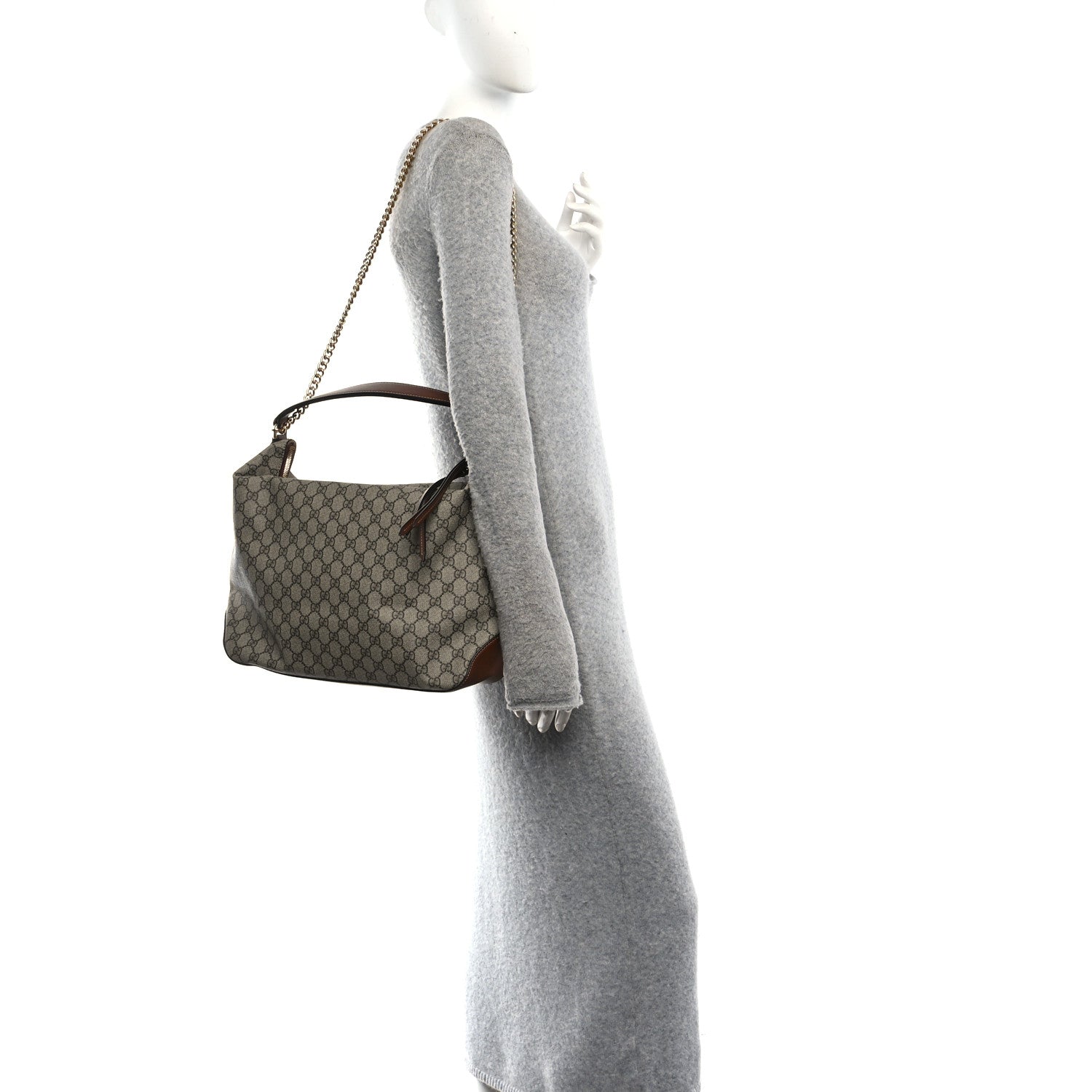 GG Supreme Monogram Large Linea A Hobo Light Brown