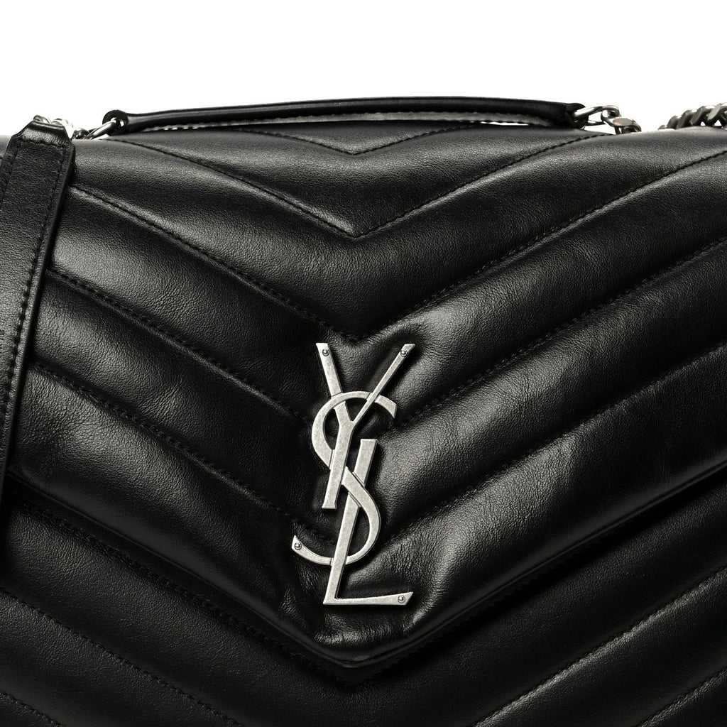 Calfskin Y Quilted Monogram Medium Loulou Chain Satchel Black