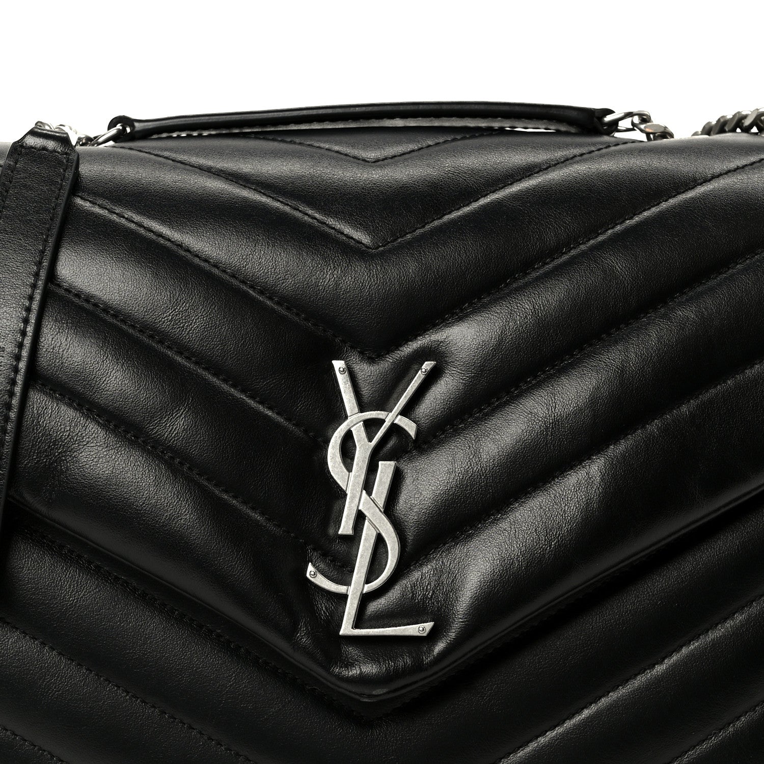 Calfskin Y Quilted Monogram Medium Loulou Chain Satchel Black