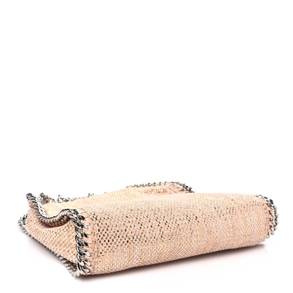 Metallic Woven Raffia Mini Falabella Fold Over Tote Pink