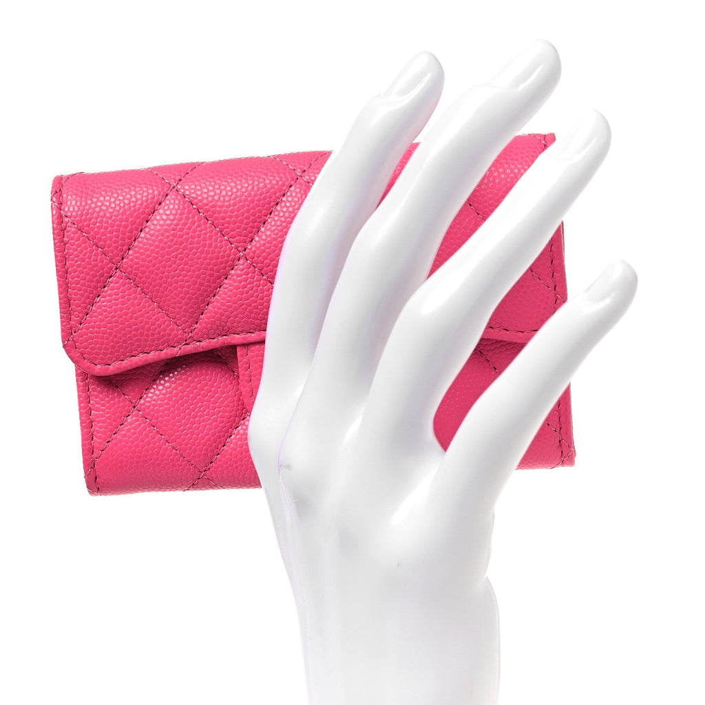 Caviar Quilted Flap  Holder Wallet Pink