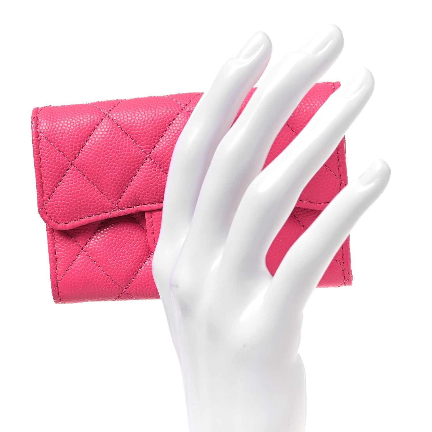 Caviar Quilted Flap  Holder Wallet Pink