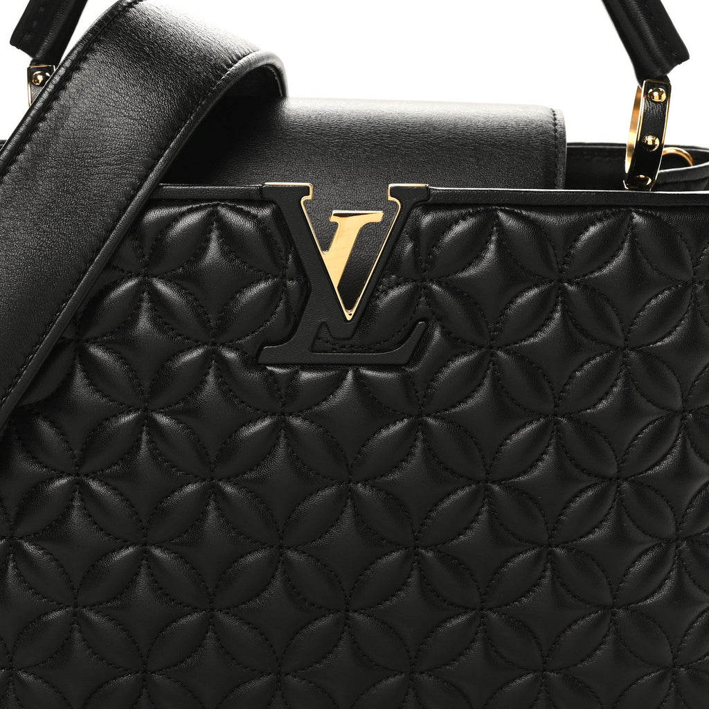 Lambskin Quilted Flower Capucines PM Black