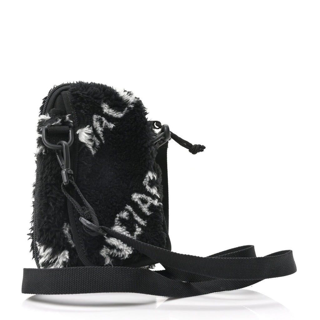 Faux Fur Diagonal Logo Explorer Crossbody Pouch  Black White