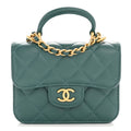 Lambskin Quilted Top Handle Flap Coin Purse With Chain Green