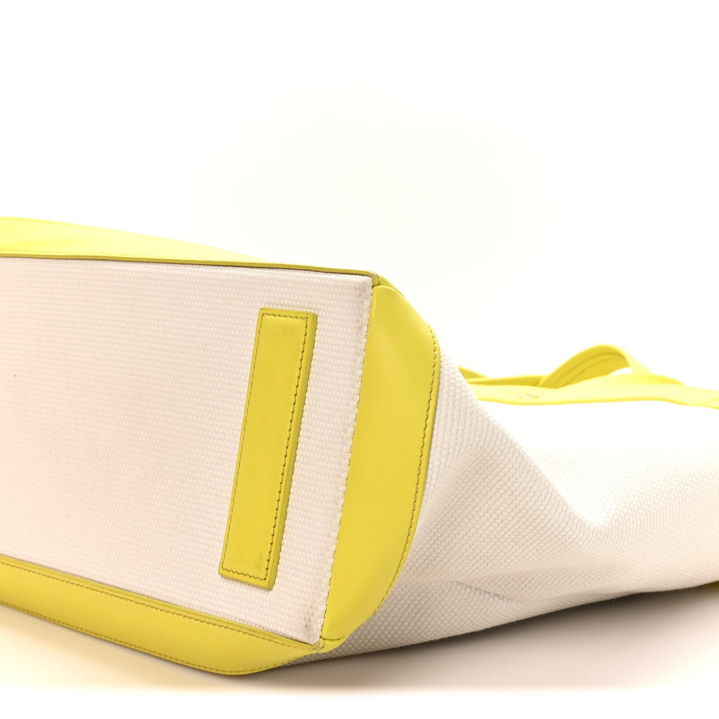 Canvas Calfskin Mini Logo Tote White Yellow