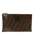 Glazed Fabric Vitello Century FF 1974 Stamp Patch Large Flat Pouch Mogano Panna Black