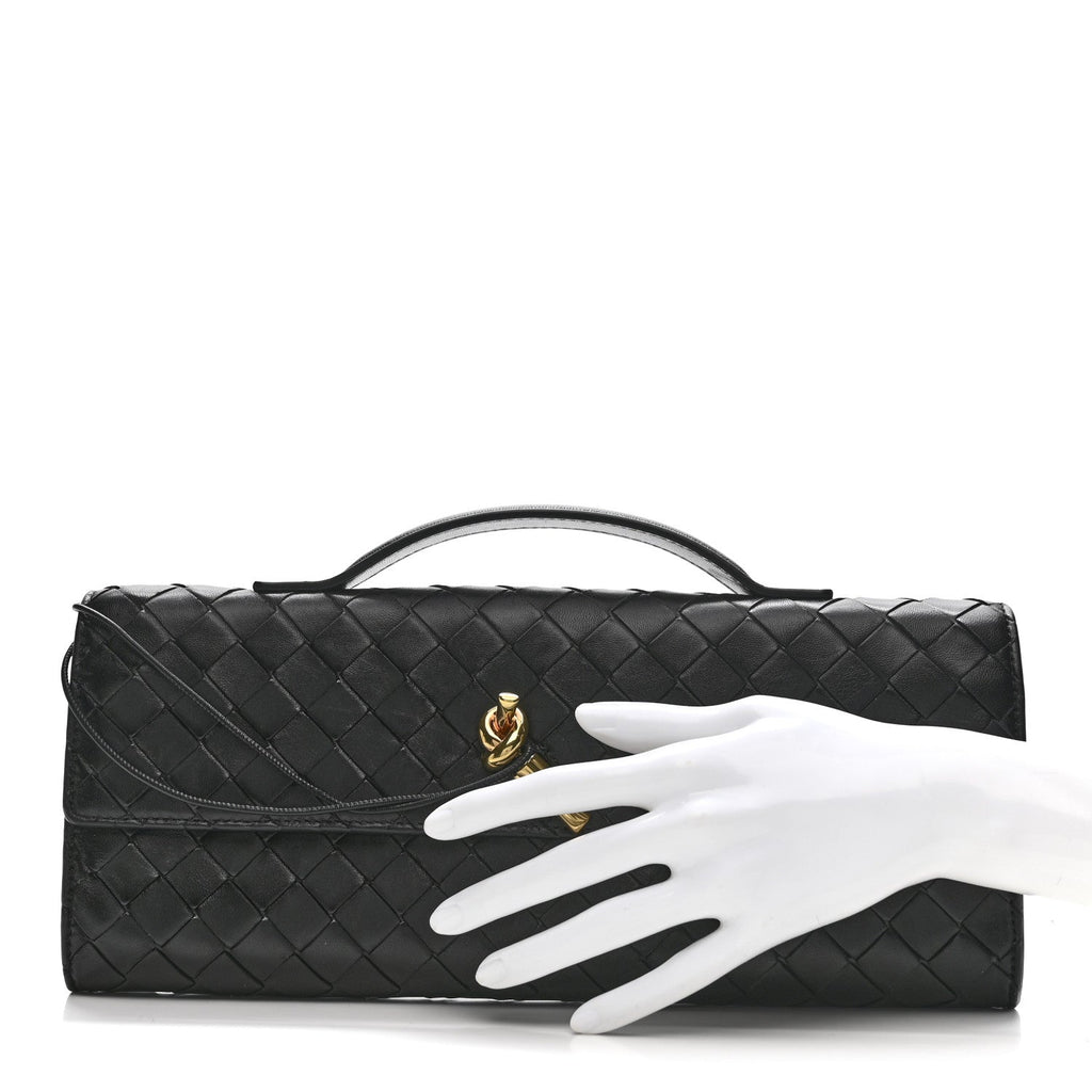 Nappa Intrecciato Long Andiamo Top Handle Clutch Black