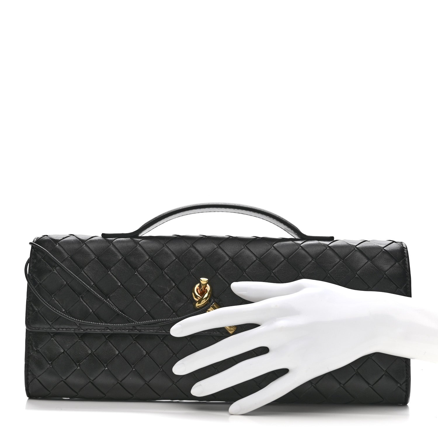 Nappa Intrecciato Long Andiamo Top Handle Clutch Black
