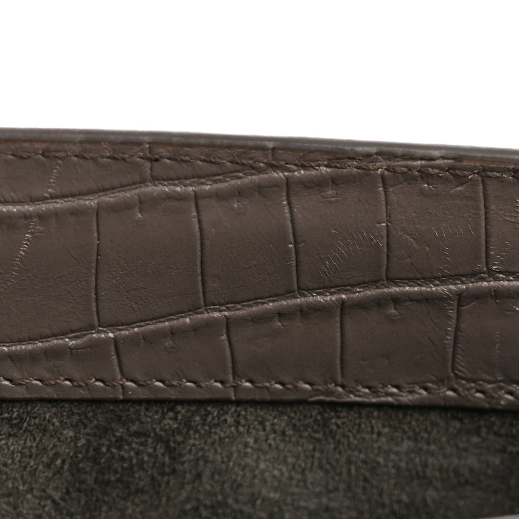 Calfskin Crocodile Embossed Medium Monogram Sunset Fog