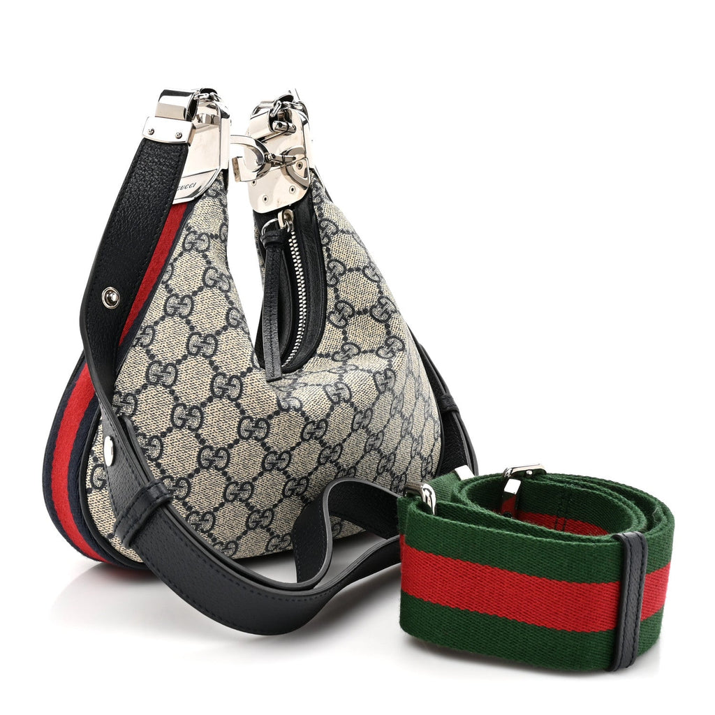 GG Supreme Monogram Textured Calfskin Web Small Attache Shoulder Bag Beige Blue