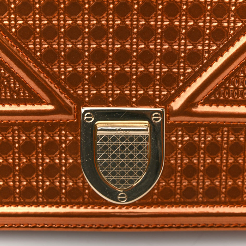 Metallic Patent Micro-Cannage Diorama Wallet on Chain Pouch Orange
