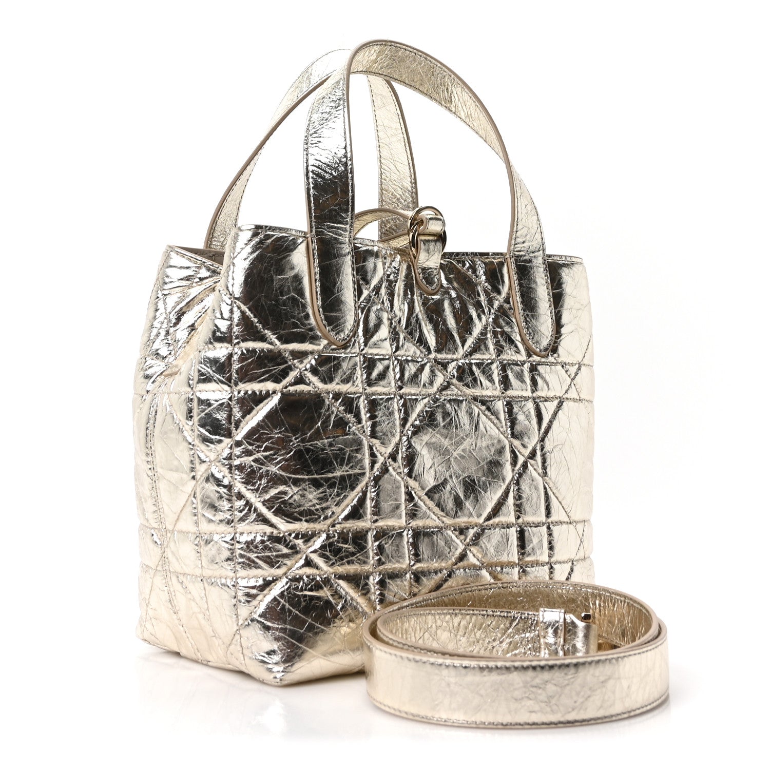 Metallic Calfskin Macrocannage Small Toujours Vertical Tote Gold
