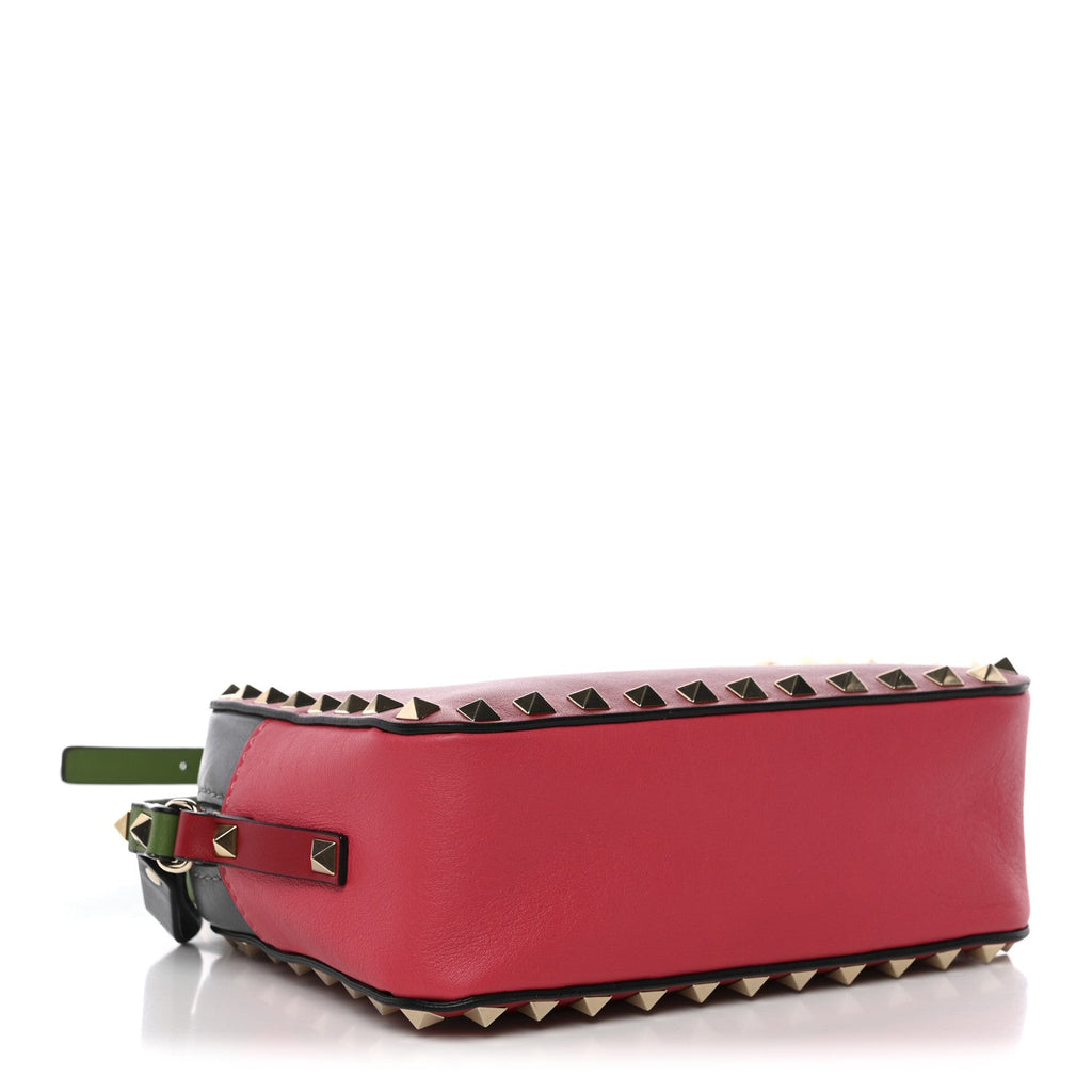 Vitello Colorblock Rockstud Camera Crossbody Bag Deep Rose Clover