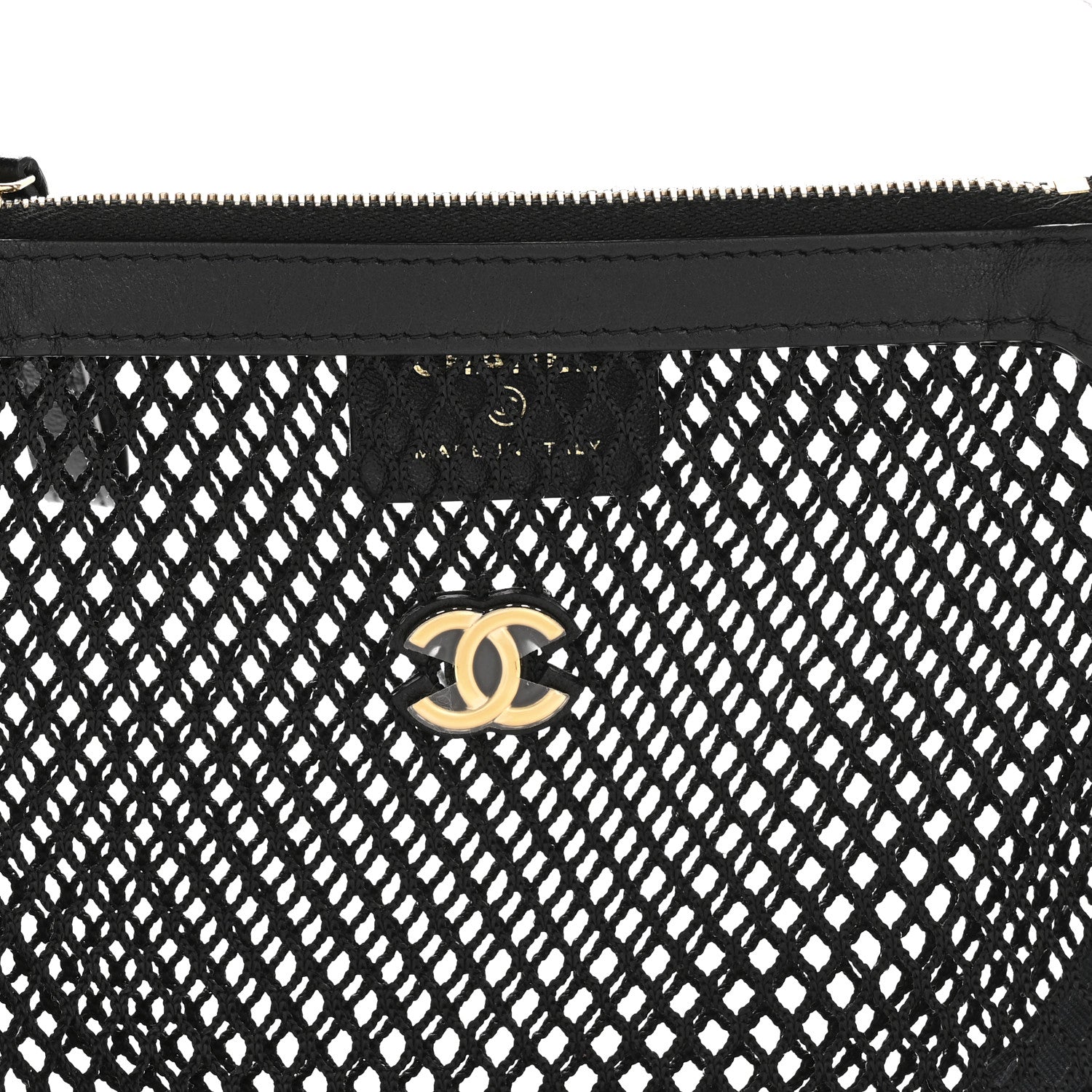Mesh Shiny Lambskin Pouch Hobo Black