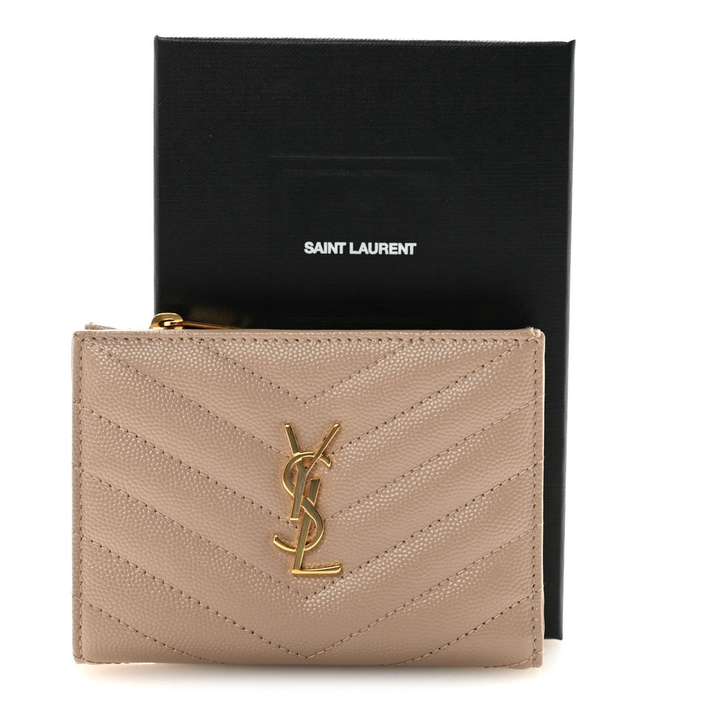 Grain De Poudre Matelasse Chevron Monogram Zipped  Case Dark Beige