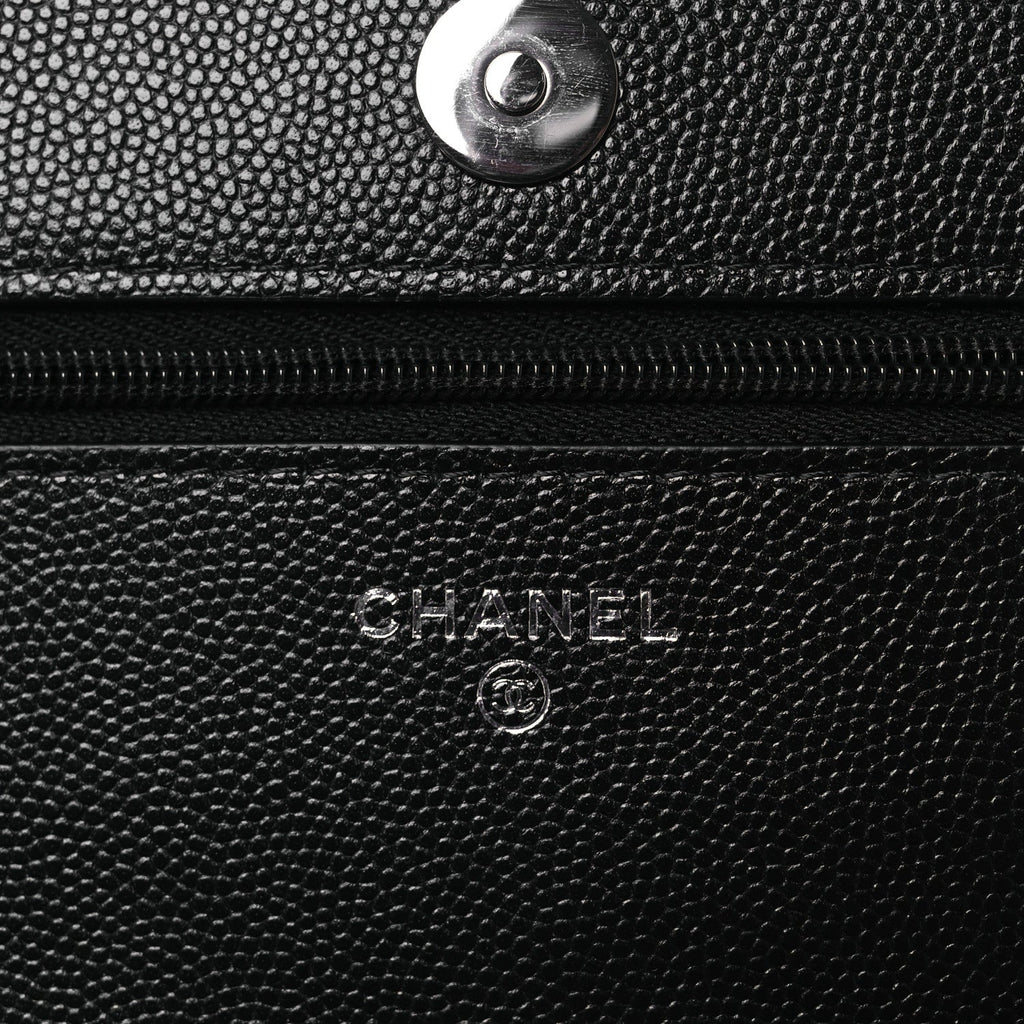 Caviar Quilted Crystal Star Wallet On Chain Black