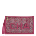 Tweed PVC Lambskin Wristlet Pouch Pink