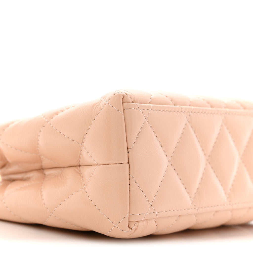 Shiny Aged Calfskin Quilted Nano Kelly Shopper Beige