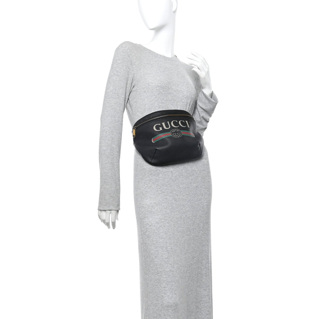 Grained Calfskin Logo Belt Bag Black