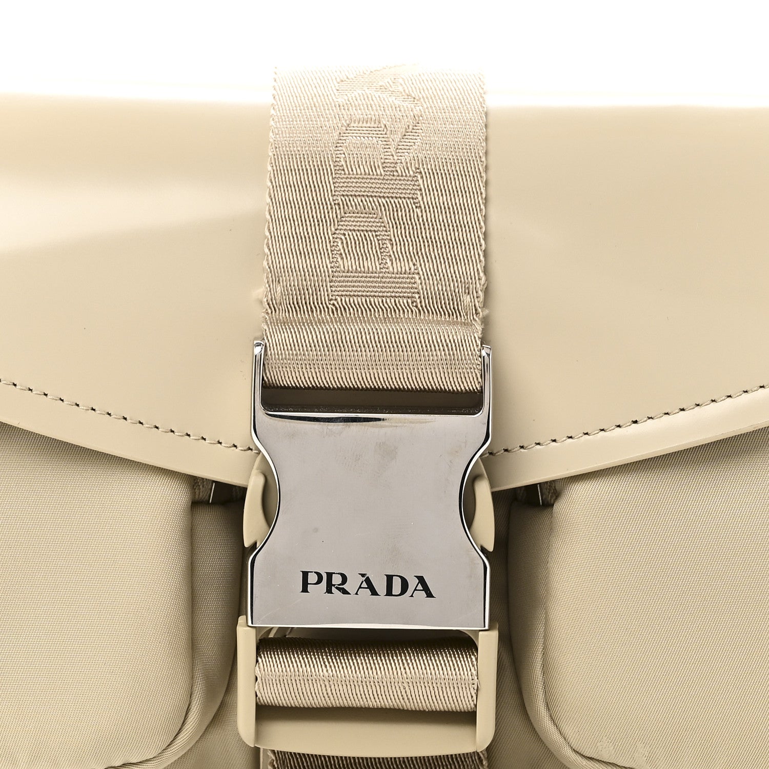 Re-Nylon Spazzolato Double Pocket Buckle Shoulder Bag Deserto