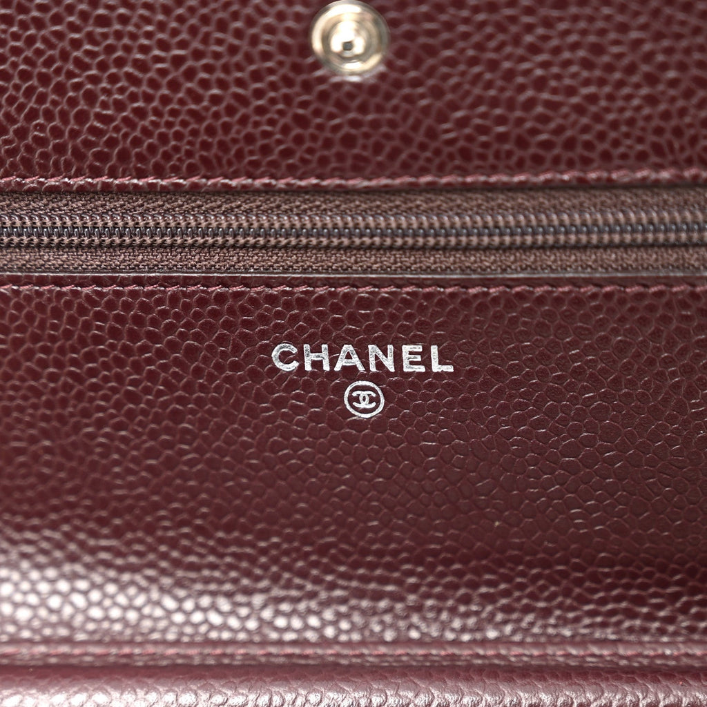 Caviar Quilted Wallet on Chain WOC Burgundy