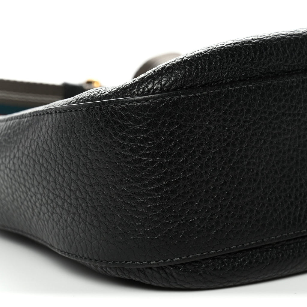 Vitello Phenix Small Zippered Messenger Hobo Black