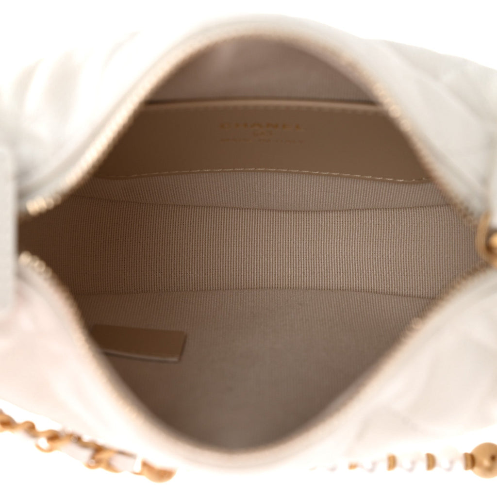 Caviar Quilted Pearl Chain Pouch Hobo White