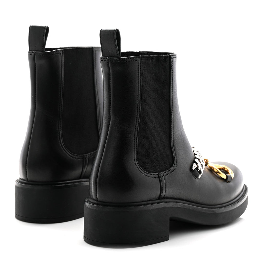 Flores Calfskin Horsebit Chain Ankle Boots 35.5 Black