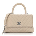 Caviar Chevron Quilted Mini Coco Handle Flap Beige