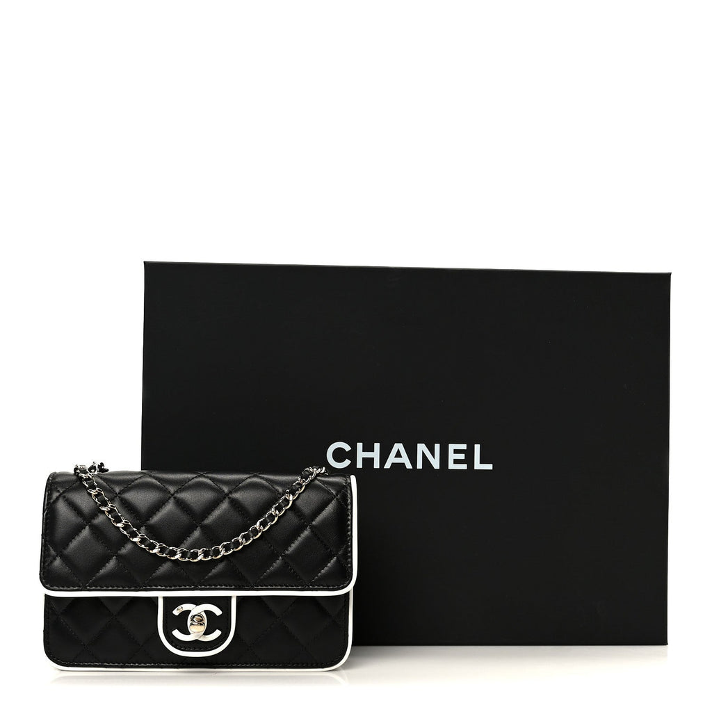 Lambskin Quilted Resin CC Mini Flap Bag Black White