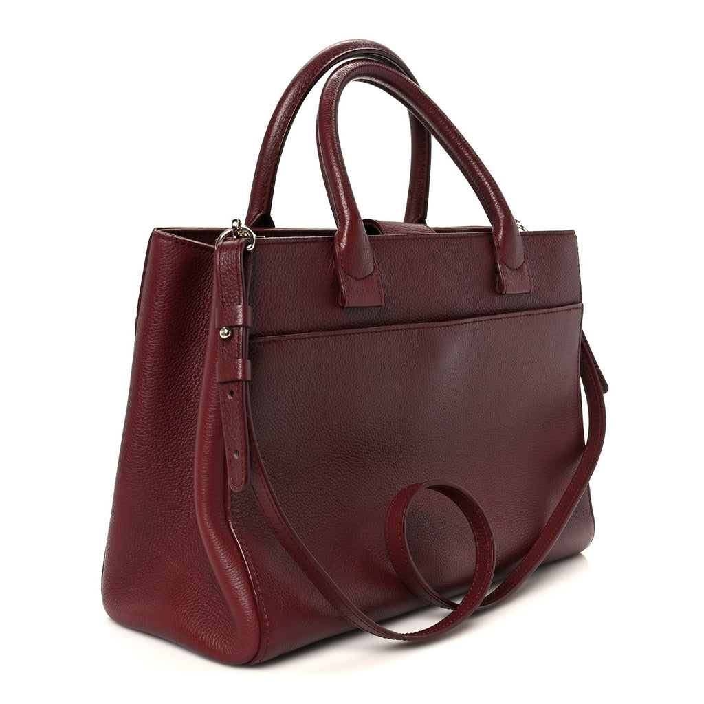 Grained Calfskin Small Neo Executive Shopper Tote Burgundy